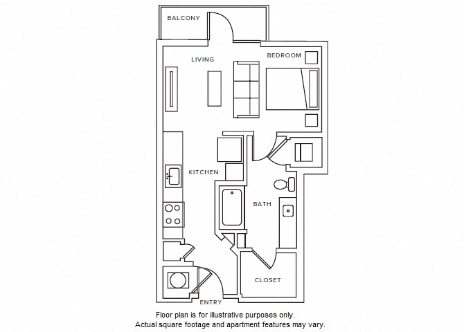 Floor plan for studio, 1 bath, 550 sqft